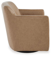 Ashley Furniture Bradney swivel accent chair with plush upholstery and modern design, shown from a side angle.