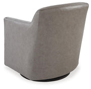 Ashley Furniture Bradney swivel accent chair with plush upholstery and a modern design, shown from the back in this image.