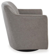 Ashley Furniture Bradney swivel accent chair with plush fabric and modern design, shown in a side view.