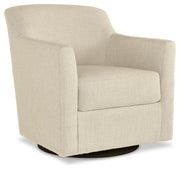 Ashley Furniture Bradney swivel accent chair with plush upholstery and modern design, shown from an angled side view.