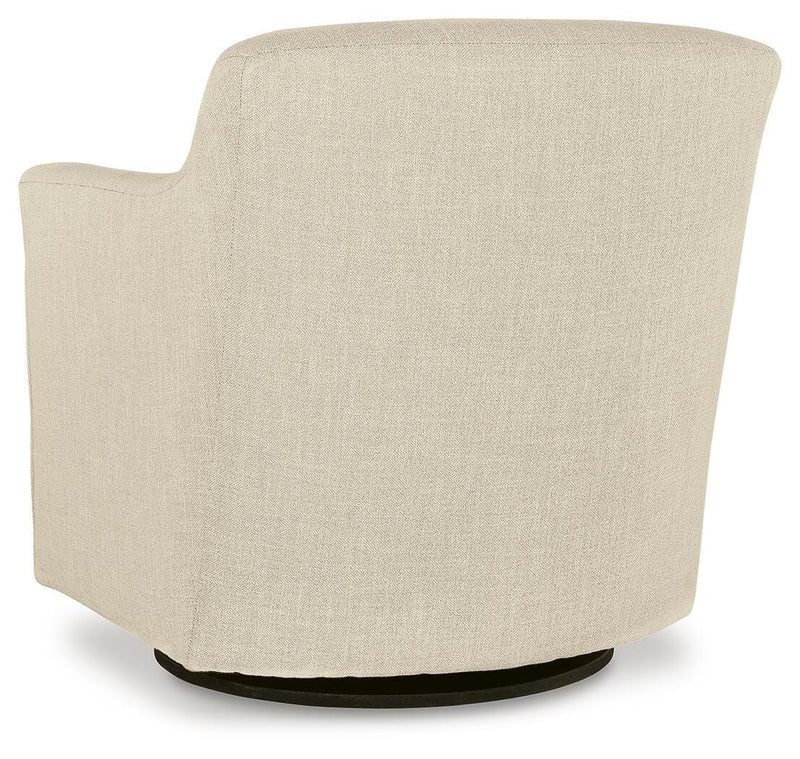 Ashley Furniture Bradney swivel accent chair with plush fabric and modern design, shown from the back view.