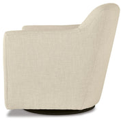 Ashley Furniture Bradney swivel accent chair with plush fabric and modern design, shown from side view.