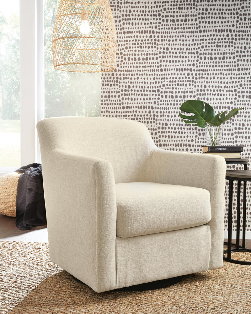 Ashley Furniture Bradney swivel accent chair with plush upholstery and modern design, shown in a stylish living room setting.