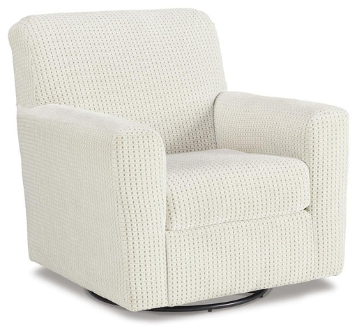 Ashley Furniture Herstow Swivel Glider Accent Chair with plush fabric and modern design, shown from an angled side view.