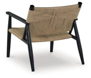 Ashley Furniture Halfmore Accent Chair with plush upholstery and wooden legs, shown from the back.