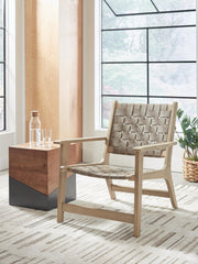 Ashley Furniture Jameset accent chair with plush fabric, curved armrests, and wooden legs, perfect for stylish living room seating.