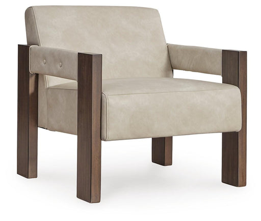 Ashley Furniture Adlanlock accent chair with plush upholstery and wooden legs, shown from an angled view.