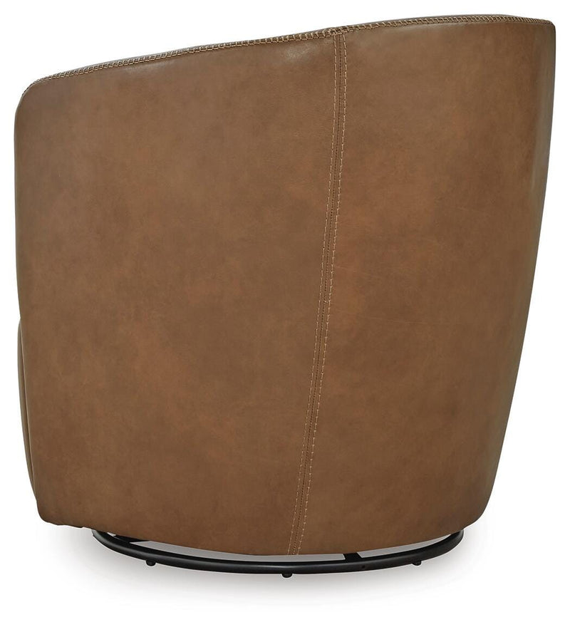 Ashley Furniture Kierreys Swivel Accent Chair with plush upholstery and a modern design, shown from the back in the image.