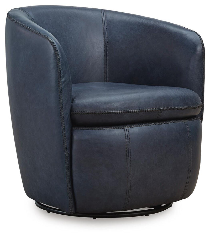 Ashley Furniture Kierreys swivel accent chair with plush upholstery and modern design, shown from an angled side view.