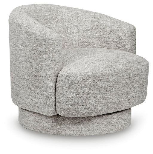 Ashley Furniture Wardsor Swivel Accent Chair with plush fabric and modern design, shown from an angled side view.
