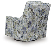 Ashley Furniture Dustinford Swivel Glider Accent Chair with plush fabric, cushioned seat, and wooden base for comfortable seating.