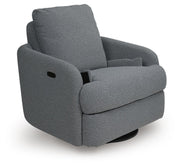 Ashley Furniture Alainmont Next-Gen Nuvella swivel power recliner accent chair with open storage in a modern design.