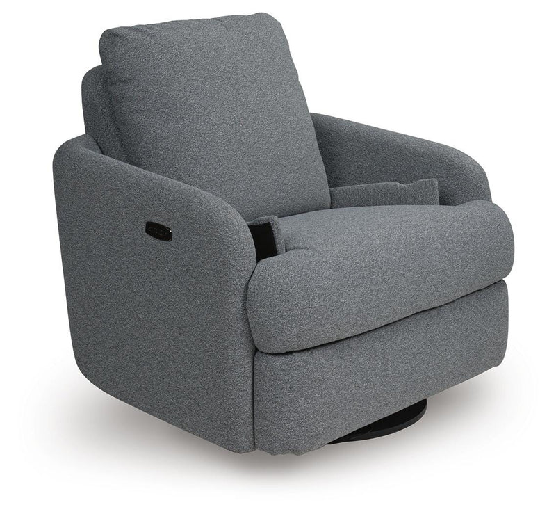 Ashley Furniture Alainmont Next-Gen Nuvella swivel power recliner accent chair with open storage in a modern design.