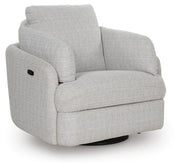 Ashley Furniture Alainmont Next-Gen Nuvella swivel accent chair with plush upholstery and modern design, shown from a side angle.