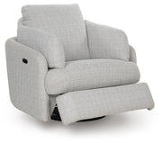 Ashley Furniture Alainmont Next-Gen Nuvella swivel power recliner accent chair, shown with open back and plush upholstery.