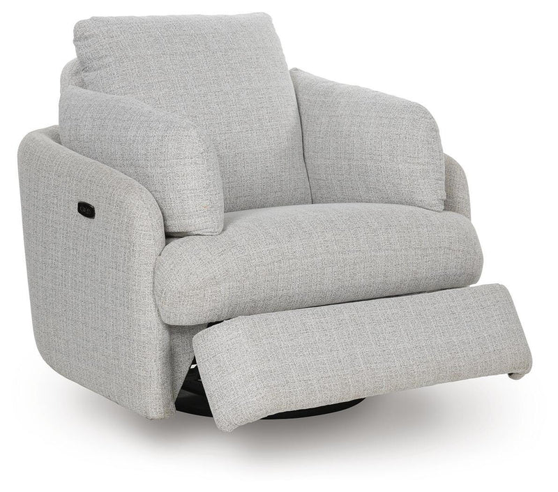 Ashley Furniture Alainmont Next-Gen Nuvella swivel power recliner accent chair, shown with open back and plush upholstery.