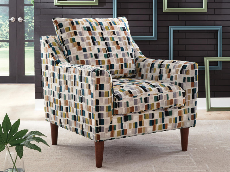Ashley Furniture Fenna accent chair with upholstered fabric and wooden legs, featuring a stylish and comfortable design.