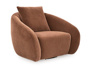 Ashley Furniture Yahya swivel accent chair with plush fabric and wooden legs, shown from a side angle in a modern living room setting.
