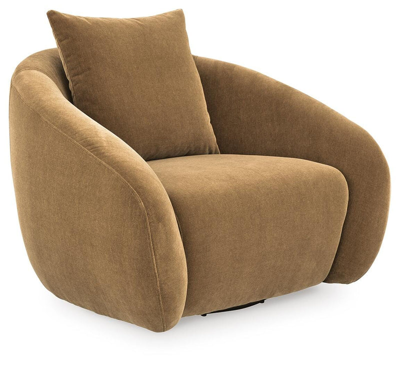 Ashley Furniture Yahya swivel accent chair with plush upholstery and stylish design, shown from an angled side view.
