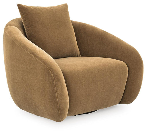Ashley Furniture Yahya swivel accent chair with plush upholstery and stylish design, shown from an angled side view.