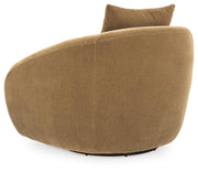 Ashley Furniture Yahya swivel accent chair with plush fabric, featuring a rounded back and modern design, shown from the back view.