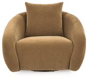 Ashley Furniture Yahya swivel accent chair with plush fabric and modern design, shown from a head-on view.