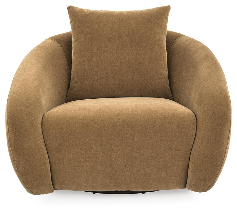 Ashley Furniture Yahya swivel accent chair with plush fabric and modern design, shown from a head-on view.