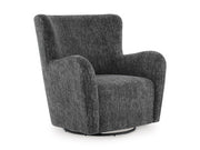 Ashley Furniture Rowenburg swivel glider accent chair with cushioned seat and back, shown from an angled side view.