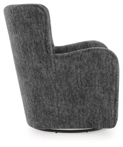 Ashley Furniture Rowenburg swivel glider accent chair with plush fabric and a comfortable, modern design shown from the side.