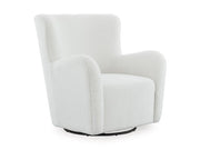 Ashley Furniture Rowenburg swivel glider accent chair with plush upholstery and wooden base, shown from an angled view.