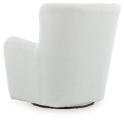 Ashley Furniture Rowenburg Swivel Glider Accent Chair in neutral fabric, showing a comfortable, modern design with a rounded back.