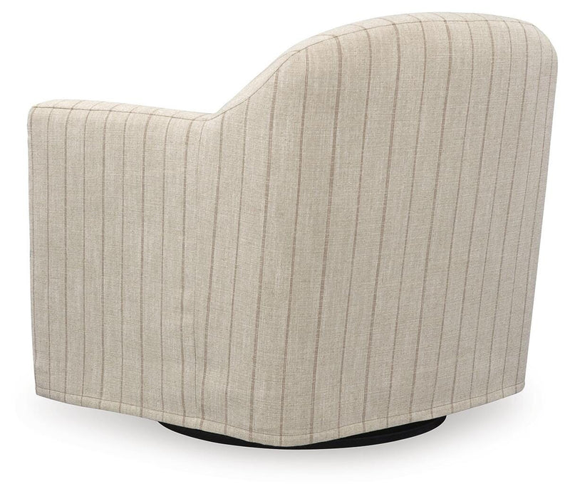 Ashley Furniture Valwick swivel accent chair with plush fabric, rounded back, and modern design, shown from the back angle.