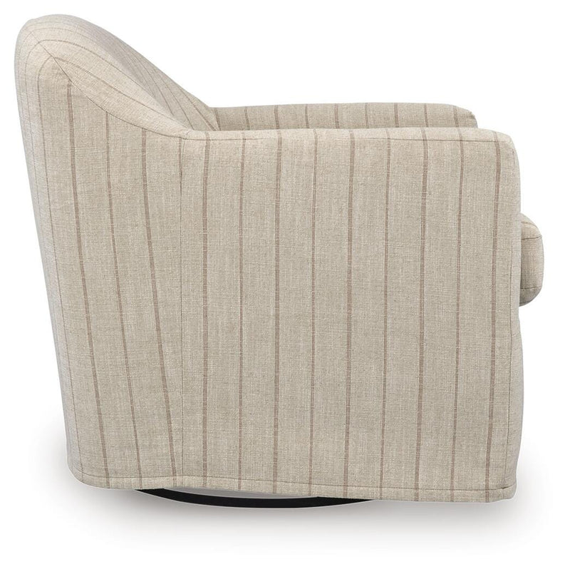 Ashley Furniture Valwick swivel accent chair with plush upholstery and wooden legs, shown from a side angle.