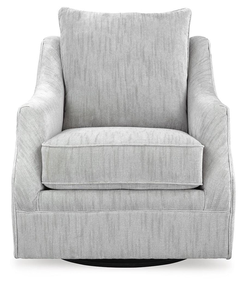 Ashley Furniture Gubbins swivel accent chair with a rounded back and plush upholstery, shown from a head-on view.