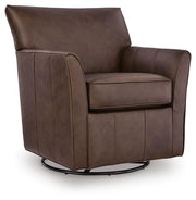 Ashley Furniture Braydunn swivel glider accent chair with plush upholstery and modern design, shown from an angled view.