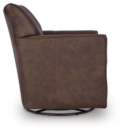 Ashley Furniture Braydunn swivel glider accent chair with plush upholstery and wooden base, shown from side view.