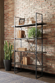 Ashley Furniture Gilesgrove bookcase with wood shelves and open storage, showcasing a classic design in a home office setting.