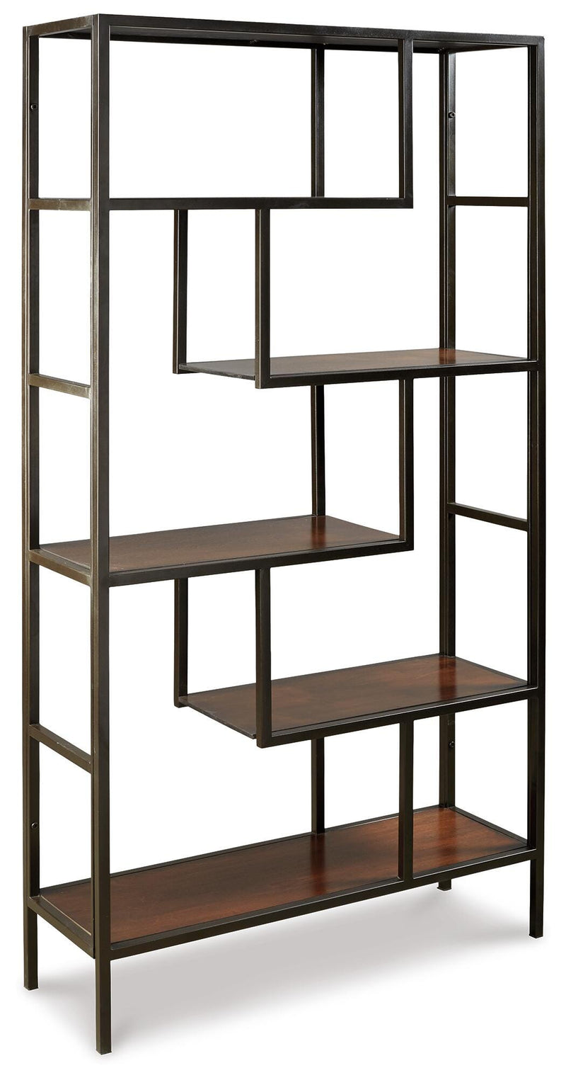 Ashley Furniture Frankwell Bookcase with open shelves and wood finish, showcasing a stylish and functional storage solution.