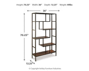 Ashley Furniture Frankwell Bookcase with dark wood finish and multiple shelves for storing books and decorative items.
