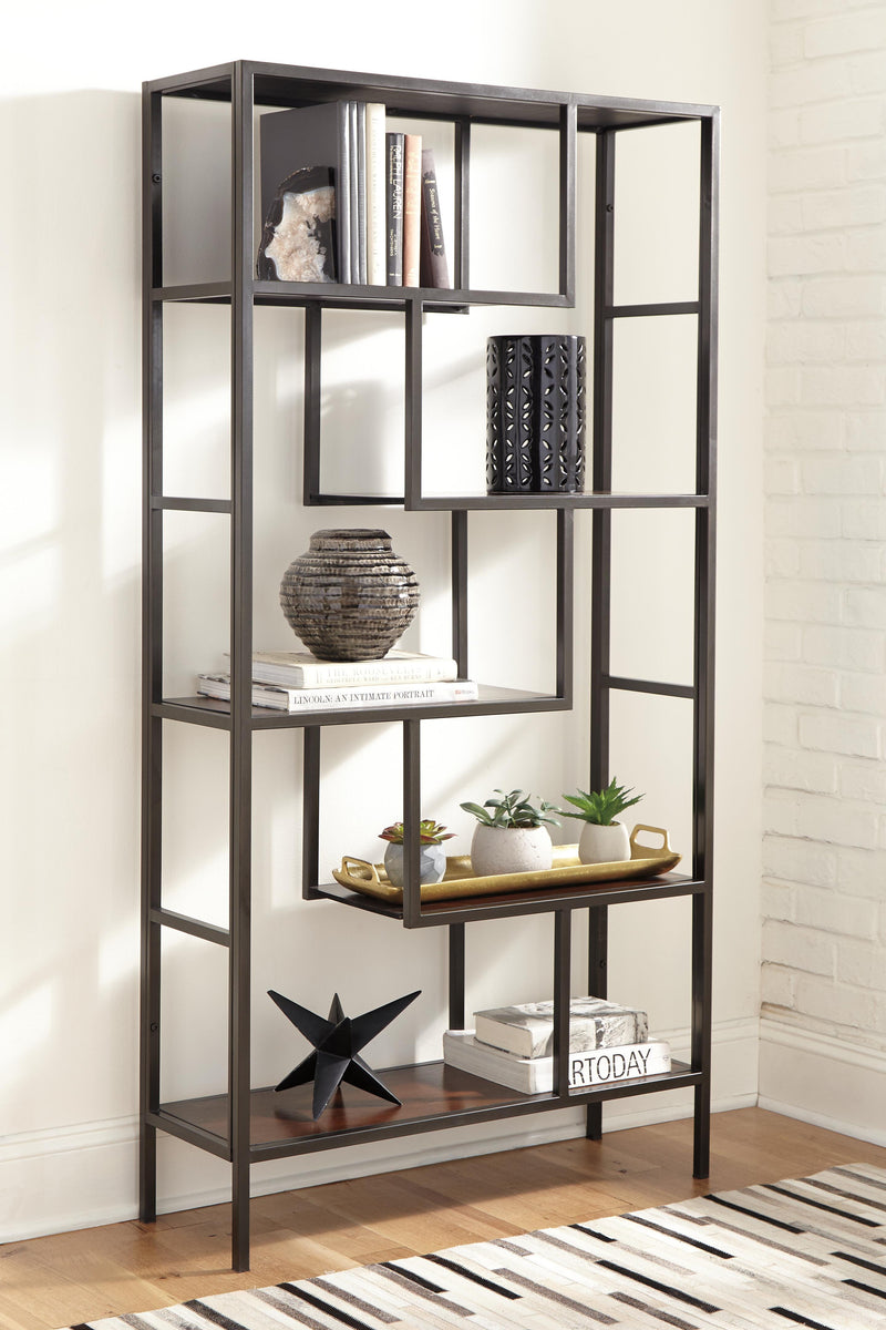 Ashley Furniture Frankwell Bookcase with multiple shelves and a classic wood finish, ideal for living room or office storage.