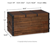 Ashley Furniture Kettleby Storage Trunk, wooden trunk with metal accents, vintage-inspired design, ideal for storage and decor.