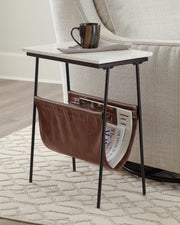 Ashley Furniture Etanbury Accent Table with wooden top and metal legs, modern design for living room decor.