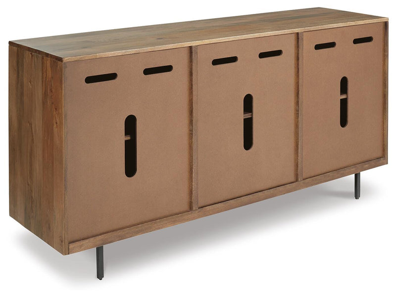 Ashley Furniture Kerrings Accent Cabinet with dark wood finish and sleek design, shown from the back in the image.