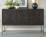Ashley Furniture Elinmore accent cabinet with dark wood finish and sleek design, featuring two doors and decorative hardware.