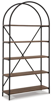 Ashley Furniture Galtbury bookcase with multiple shelves and a stylish wood finish, shown from an angled perspective.