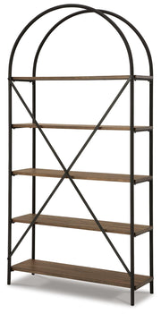 Ashley Furniture Galtbury bookcase with multiple shelves and a dark wood finish, ideal for storing books and decorative items.