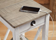 Ashley Furniture Adalane accent table with a sleek wooden surface and modern design, perfect for living room decor.