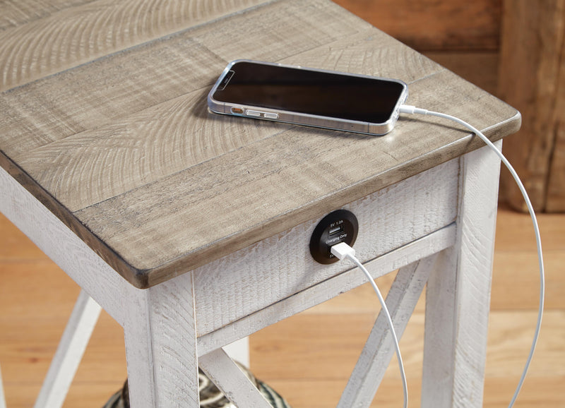 Ashley Furniture Adalane accent table with a sleek wooden surface and modern design, perfect for living room decor.