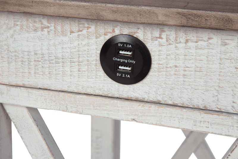 Ashley Furniture Adalane accent table with a sleek design, featuring a smooth wooden surface and modern metal legs.
