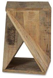 Ashley Furniture Zalemont accent table with a wooden top and metal legs, stylish side table for living room decor.